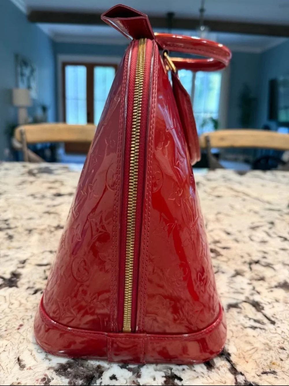 Louis Vuitton Red Vernis Alma PM Satchel coa included